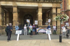 The protest outside Leamington Town Hall.