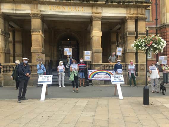 The protest outside Leamington Town Hall.