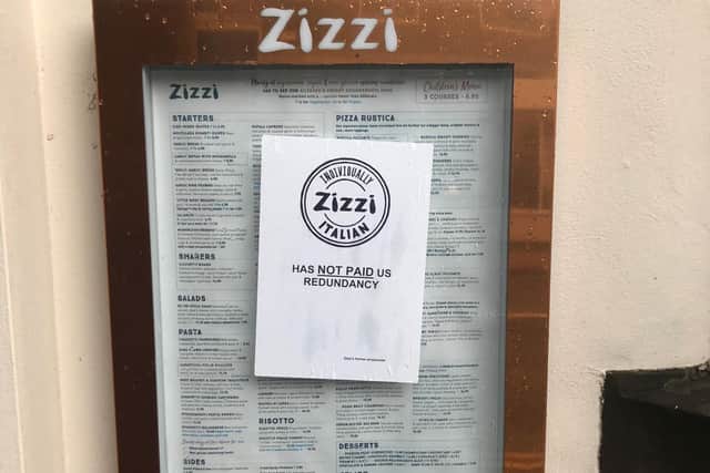 The menu outside Zizzi in Kenilworth.