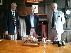 Left to right:  Lt Col John Rice, Chair of Trustees of the Museum: Henry, 3rd Viscount Montgomery: Major David Seeney, Chair of The Friends of the Museum. Photo supplied