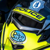 Police motorcycle with BikeSafe sticker.