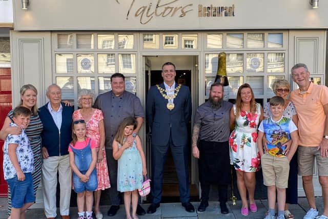 Warwick Mayor, Cllr Terry Morris with co-owners Mark Fry and Dan Cavell with their families. Photo supplied
