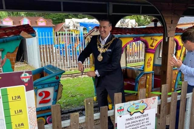 The Mayor of Warwick, Cllr Terry Morris, reopened the fun park at the weekend. Photo submitted