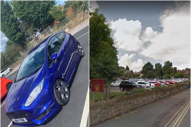 Police are appealing for help in tracking down the stolen car. Photo of car by Warwickshire Neighbourhood Watch. Photo of car park by Google Streetview