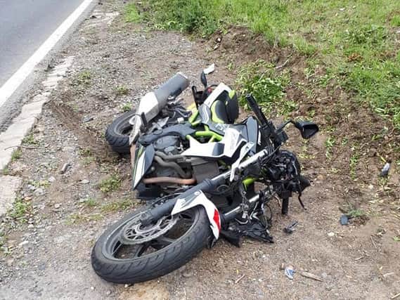The damage to the motorcycle. Photo: OPU Warwickshire, Facebook.