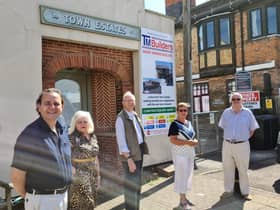 Alberto Costa MP with Geraldine Robinson and other trustees at the new museum site in Lutterworth.