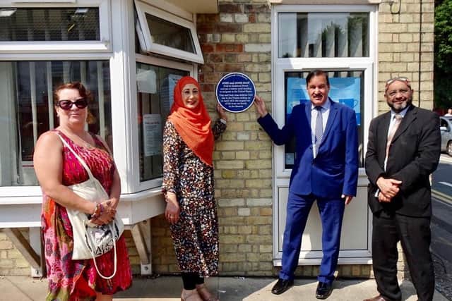 Blue plaque presentation at Gladstone House with committee members  Mohammad Choudhary, Karen Igho, Asabir Akhtar and Yasmine Ilahi.