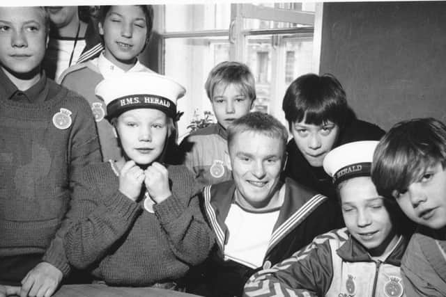 Children from Coten End School visiting the ship in Liverpool in 1995. Photo courtesy of the Royal Naval Association.