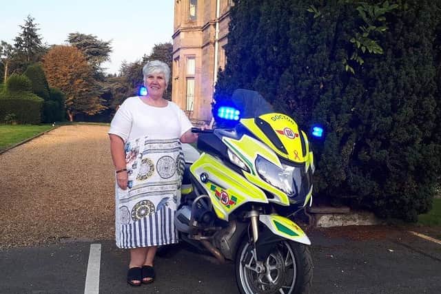 Carol Close with DocBike during Project Edward Week. Photo supplied by Warwickshire Police