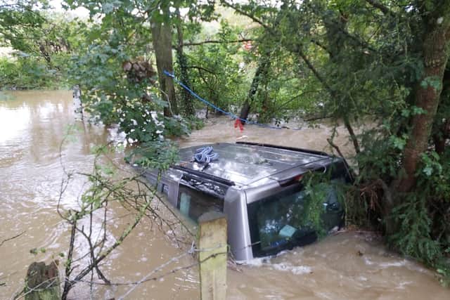 A driver got into difficulties after driving through a flooded ford. Photo by Wellesbourne Fire Station
