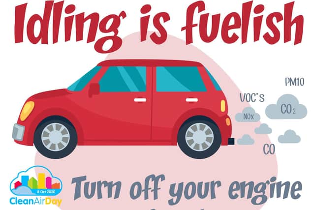 Drivers in the Warwick District’s are being encouraged to turn their engines off while stationary in a campaign to mark National ‘Clean Air Day’ on October 8. Graphic by Warwick District Council