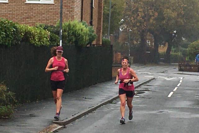 Claire Goult from Kenilworthcompleted the 26.2 miles of the virtual London Marathon, with support from Laura Gould.