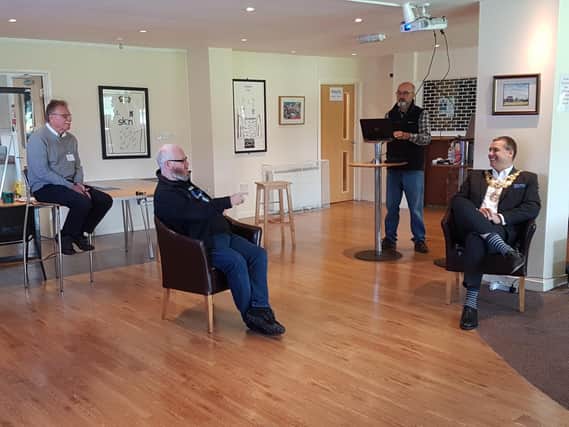 Cllr Terry Morris, the Mayor of Warwick, being interviewed for the opening of the Men's Shed in Warwick. Photo supplied