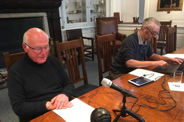 Patrick McConville recording the voice of Francis Smith with Peter Knell. Photo supplied