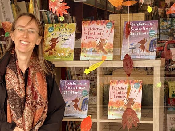 Julia Rawlinson by the window display for her books at Kenilworth Books. Photos supplied