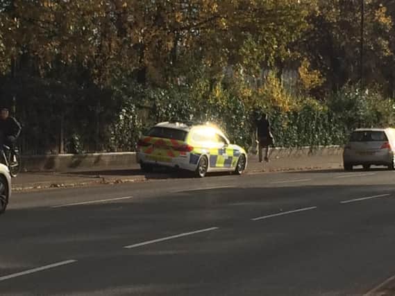 One of the police cars present was parked on the gyratory where it exits to Dunchurch Road.