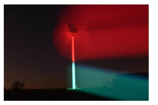 A 410ft wind turbine at Swinford Wind Farm has been turned into a giant poppy ahead of Remembrance Sunday.