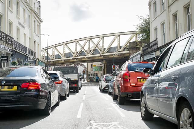Traffic congestion causing pollution in Bath Street, Leamington.