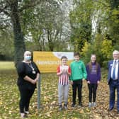 Pictured is Home Manager Bonnie Burbury with Logan, holding the Rotary cheque, Luke and Erin plus Peter Roberts one of the three presidents for 2020/21.