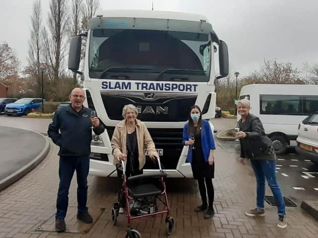 Agnes Bell, a resident of Harpers Fields Care Home in Balsall Common, has had a truck named after her and has been recognised as a local hero by Coventry-based company Slam Transport.