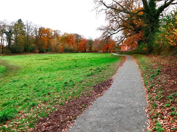 Footpath on north side of the lake in Abbey Fields. Photo by David Emsley