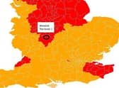 Leamington, Warwick and Kenilworth will be moving into the highest Covid restriction - tier 3 (in red)
