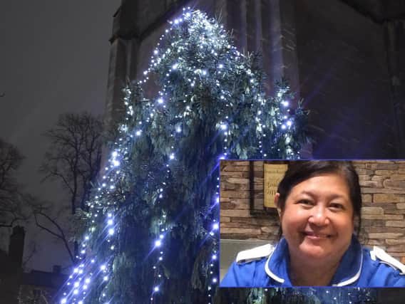 Rugby's Tree of Light and, inset, Sister Leilani.