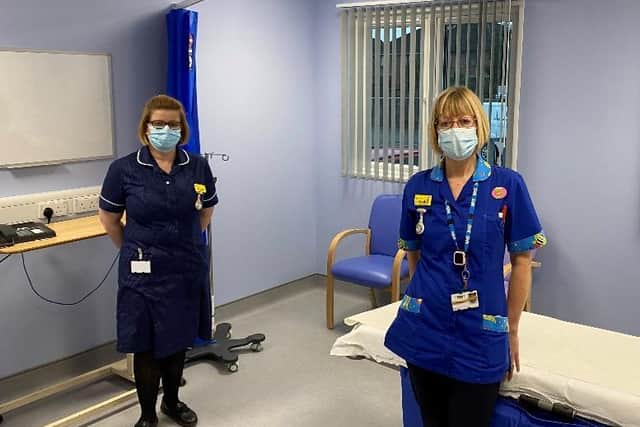 Ward Manager, Vikki, with Staff Nurse, Sarah, in one of the Paediatric Assessment Unit’s consultant rooms. Photo supplied