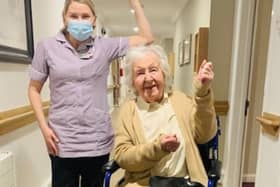98-year-old Winifred Bentley was one of the first Priors House residents to receive the vaccine