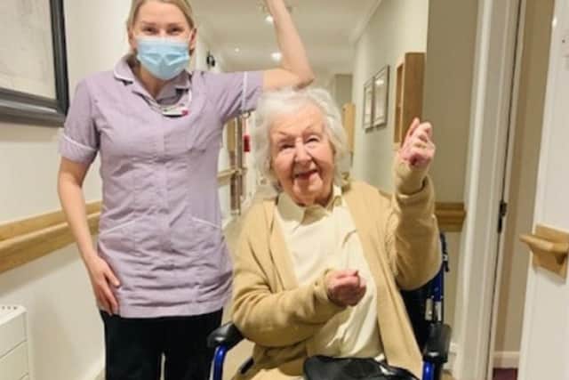 98-year-old Winifred Bentley was one of the first Priors House residents to receive the vaccine