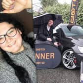 Left: Sharlene and, right, presenter Christian with the sleek Audi Sportback.