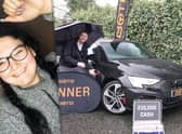 Left: Sharlene and, right, presenter Christian with the sleek Audi Sportback.