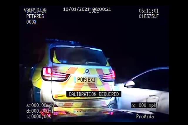 Police have released dramatic body worn video footage of the moment a disqualified driver was chased and captured by officers near Warwick.