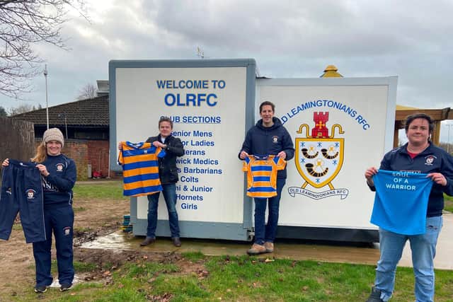 Debbie Thomson - OL Ladies Captain; Alex Atkinson - Year 5 Teacher; Lucas Wager - OLRFC Chairman and Carla Towey - Booster Teacher