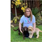 Alex Pearson, accompanied by Archie and Chester, will be taking part in Steps4Safeline by holding her own sponsored walk. Photo supplied