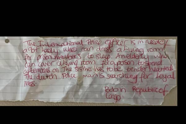 The first letter, seeking a 'loyal miss' to open her living room up for prisoners.