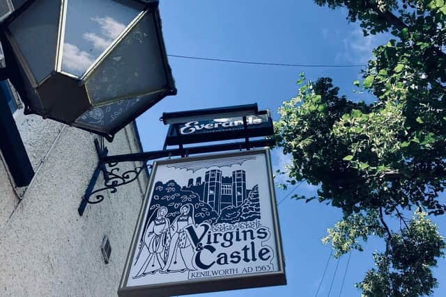 Sign for the Virgins & Castle pub in Kenilworth.