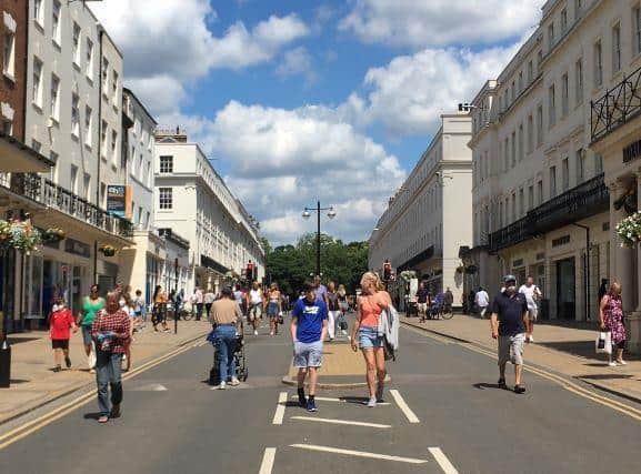 Leamington town centre with its currently pedestrianised Parade.
