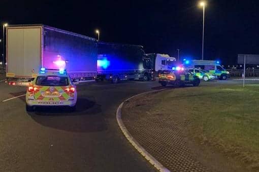 A motorcyclist was taken to hospital after colliding with a lorry near Lutterworth last night (Tuesday).