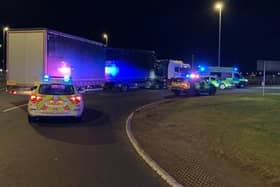 A motorcyclist was taken to hospital after colliding with a lorry near Lutterworth last night (Tuesday).