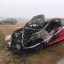 Photo of the burned car at Burton Dassett Hills Country Park (photo taken by Mandy Dee yesterday, Monday March 1)