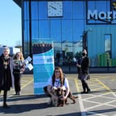 Alex Pearson with the Leamington Mayor and Morrisons Staff at the start of her walking challenge. Photo by Harvey Pope