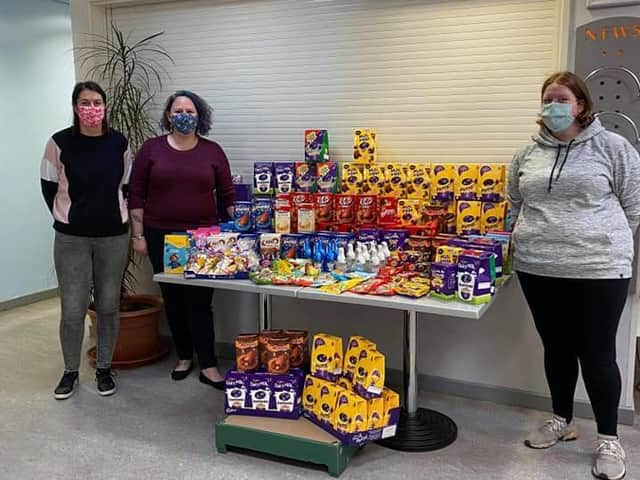 The donations of Easter eggs and other treats to the Brunswick Hub's chilled foodbank were made by Care Mark Warwick, Sarah Collins of the One Stop shop in Whitnash and also courtesy of a Facebook group run by residents Anna Robb and Teresa Huggins.