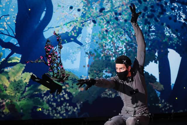 Jamie Morgan as Peaseblossom, in the studio and in motion-captured form. Photo by Stuart Martin (c) RSC
