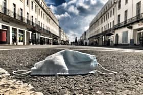 A facemask on the road of the Parade in Leamington town centre.