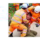 An anti-HS2 protester clashes with HS2 staff at the Rugby Road site near Cubbington in September 2020.