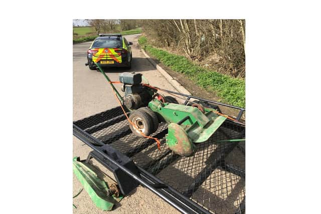 Police have recovered a valuable mower and trailer tucked away in a rural lay-by near Lutterworth.