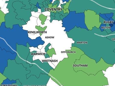 The white sections on the map show areas that are classed as 'nearly Covid free'.