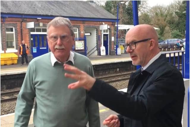 Cllr John Holland with Warwick and Leamington MP Matt Western at Warwick railway station in 2019. Photo supplied
