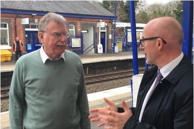 Cllr John Holland with Warwick and Leamington MP Matt Western at Warwick railway station in 2019. Photo supplied